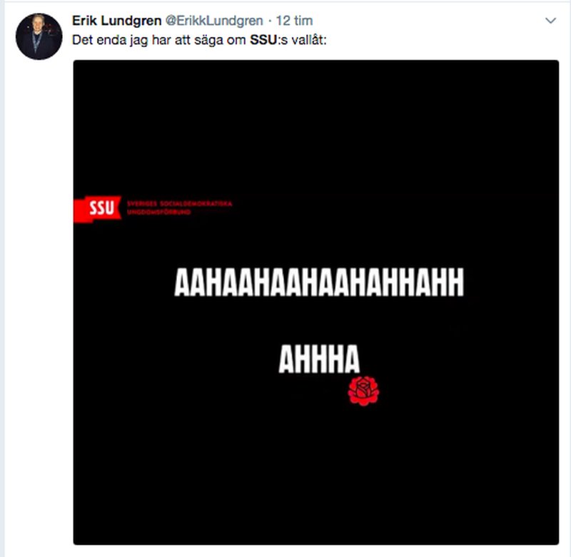 Erik Lundgrens inlägg på twitter. Erik Lundgrens inlägg på twitter.